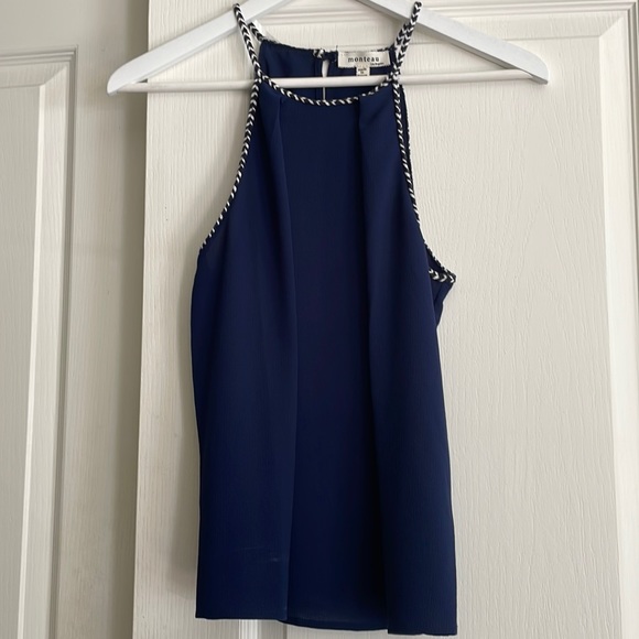 High Neck Navy Tank with Blue and White Braided Trim Size Medium - Picture 2 of 7